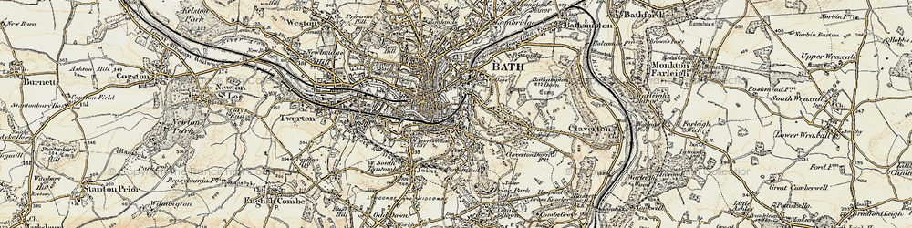 Old map of Beechen Cliff in 1898-1899