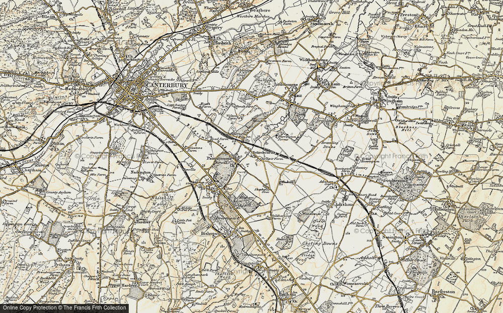 Old Map of Bekesbourne, 1898-1899 in 1898-1899