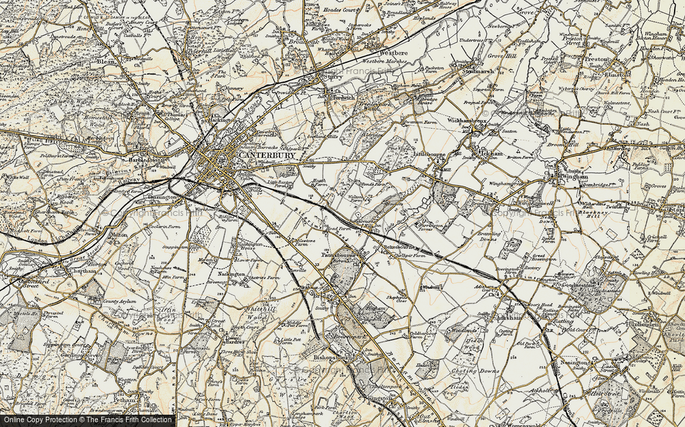 Old Map of Bekesbourne Hill, 1898-1899 in 1898-1899