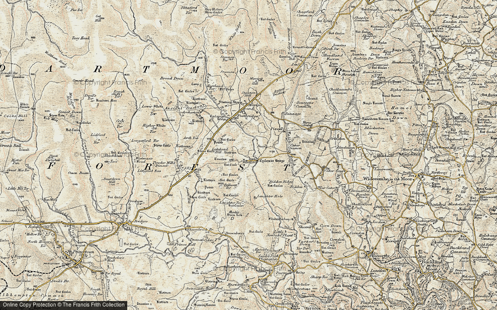 Old Map of Historic Map covering Bellever Tor in 1899-1900