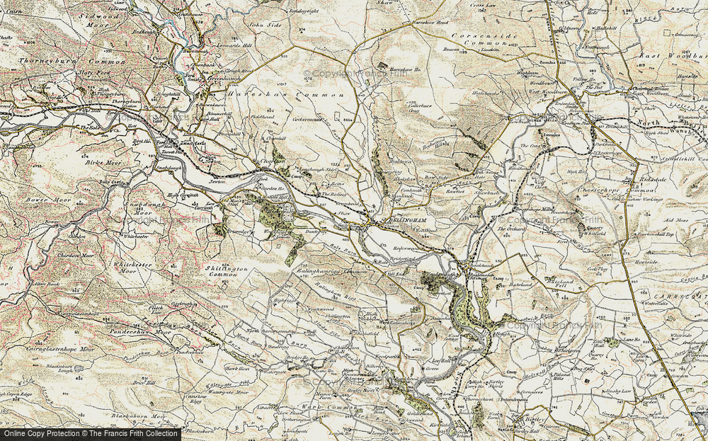 Old Map of Historic Map covering Hesleyside in 1901-1904
