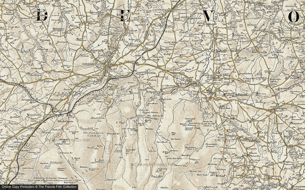 Old Map of Historic Map covering Belstone Common in 1899-1900