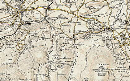 Old map of Belstone Tor in 1899-1900