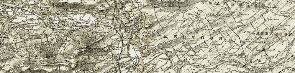 Old map of Bemersyde Moss in 1901-1904