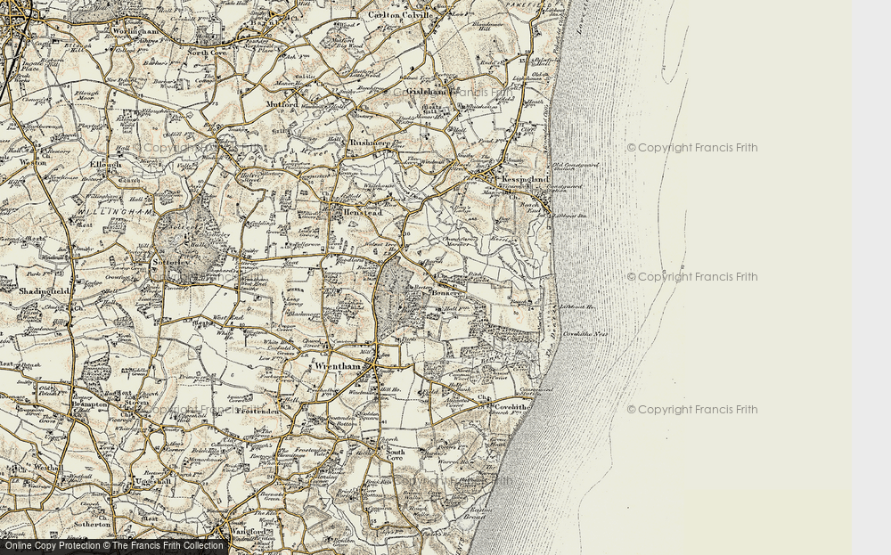 Old Map of Historic Map covering Beachfarm Marshes in 1901-1902