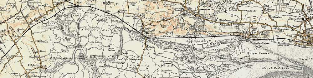 Old map of Benfleet Creek in 1897-1898