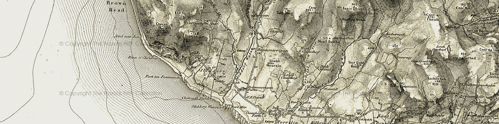 Old map of Allt Burican in 1905-1906