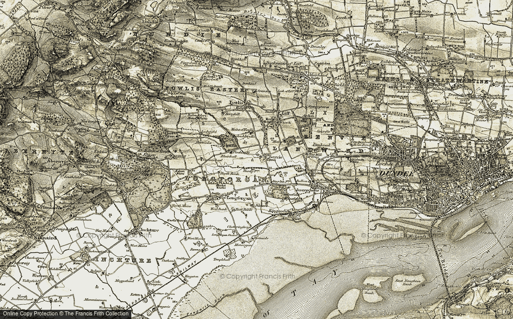 Old Map of Benvie, 1907-1908 in 1907-1908