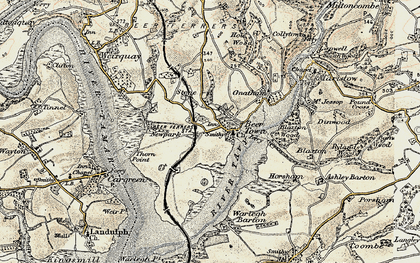 Old map of Bere Ferrers in 1899-1900