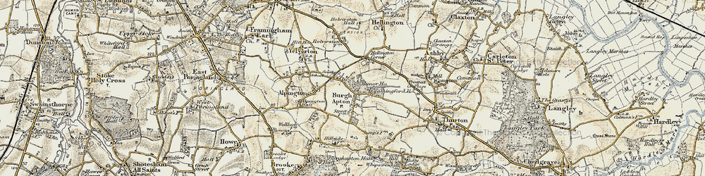 Old map of Bergh Apton in 1901-1902
