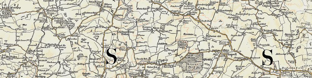 Old map of Berners Roding in 1898