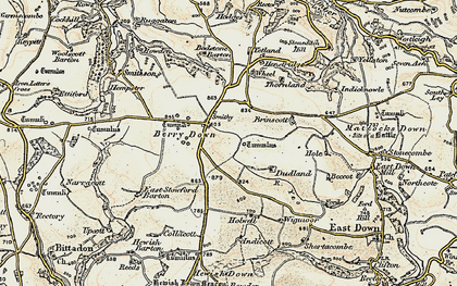 Old map of Berry Down Cross in 1900