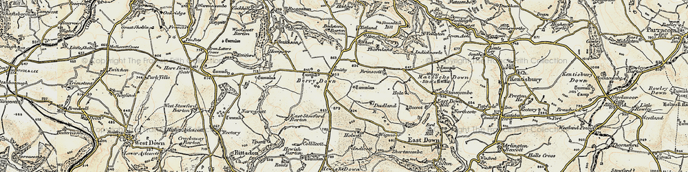 Old map of Berry Down Cross in 1900
