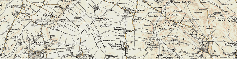 Old map of Berwick Bassett in 1899