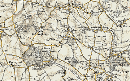 Old map of Bessingham in 1901-1902