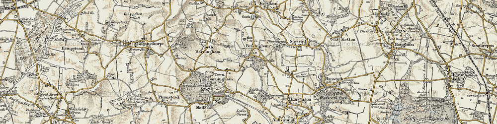 Old map of Bessingham in 1901-1902