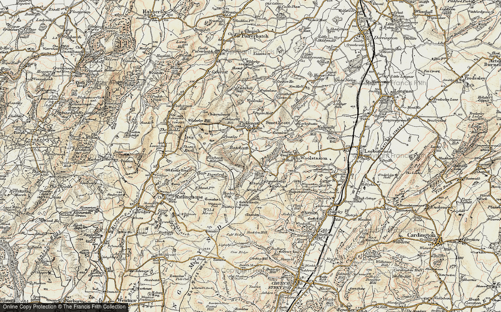 Old Map of Historic Map covering Betchcott Hollow in 1902-1903