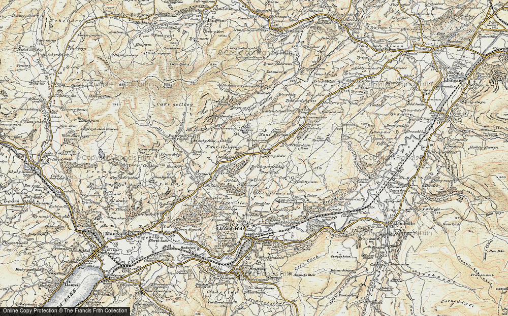 Old Map of Historic Map covering Bod Elith in 1902-1903