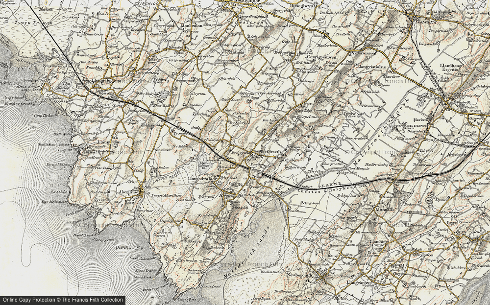 Old Map of Historic Map covering Bodwrdin in 1903-1910
