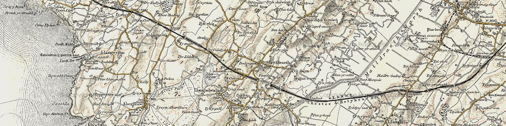 Old map of Bodwrdin in 1903-1910