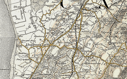Old map of Afon Llifon in 1903-1910