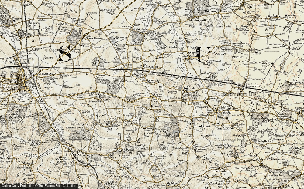 Old Map of Historic Map covering Beyton Ho in 1899-1901
