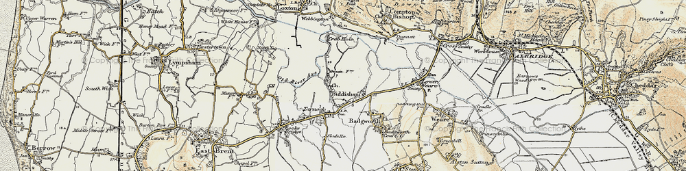 Old map of Biddisham in 1899-1900