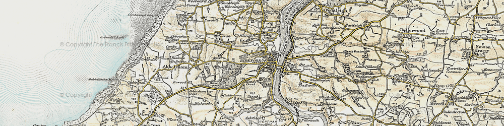 Old map of Bideford in 1900