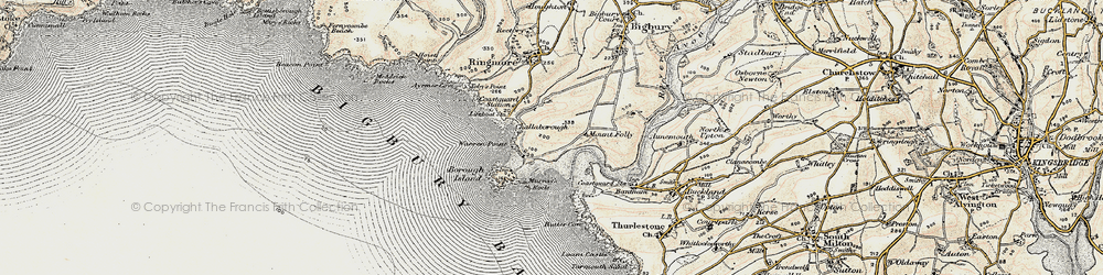 Old map of Bigbury-on-Sea in 1899-1900