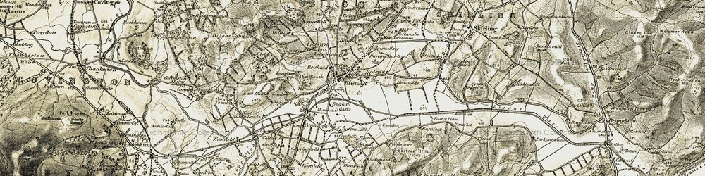 Old map of Biggar in 1904-1905