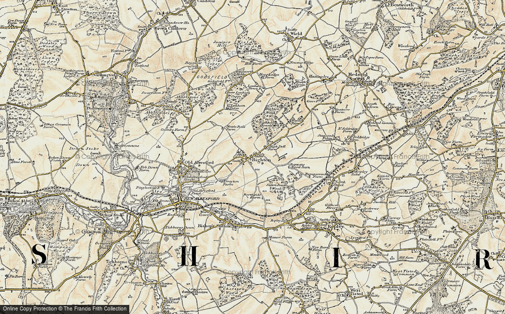 Old Map of Historic Map covering Bighton Manor in 1897-1900