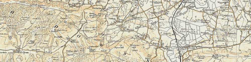 Old map of Bignor Hill in 1897-1900