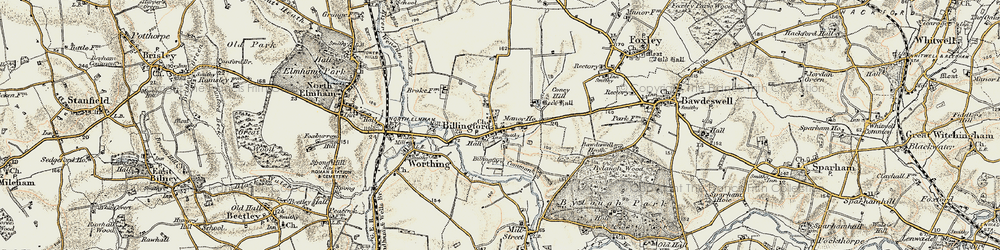 Old map of Billingford Common in 1901-1902