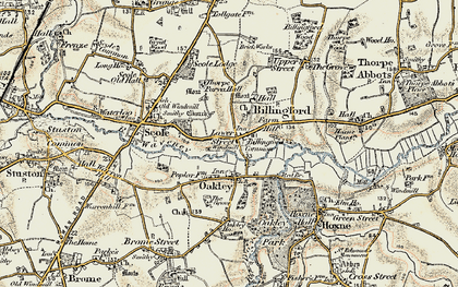 Old map of Billingford in 1901-1902