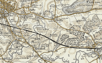 Old map of Binley in 1901-1902