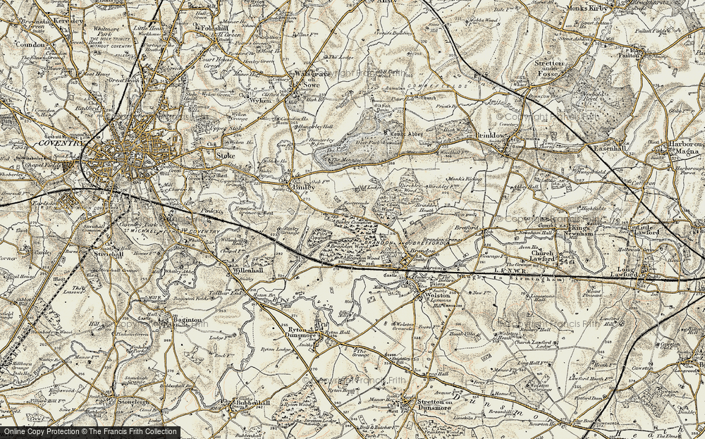 Old Map of Historic Map covering Brandon Wood in 1901-1902