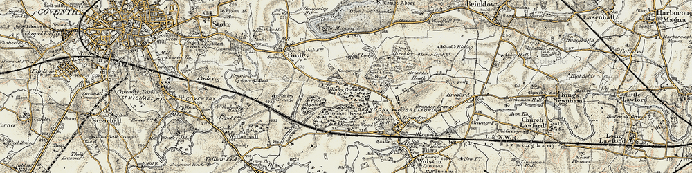 Old map of Binley Woods in 1901-1902