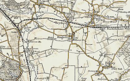 Old map of Bintree Hills in 1901-1902