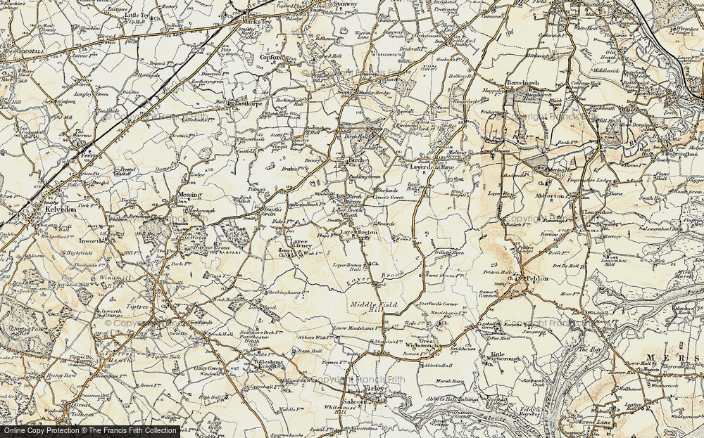 Old Map of Historic Map covering Layer Breton Heath in 1898-1899