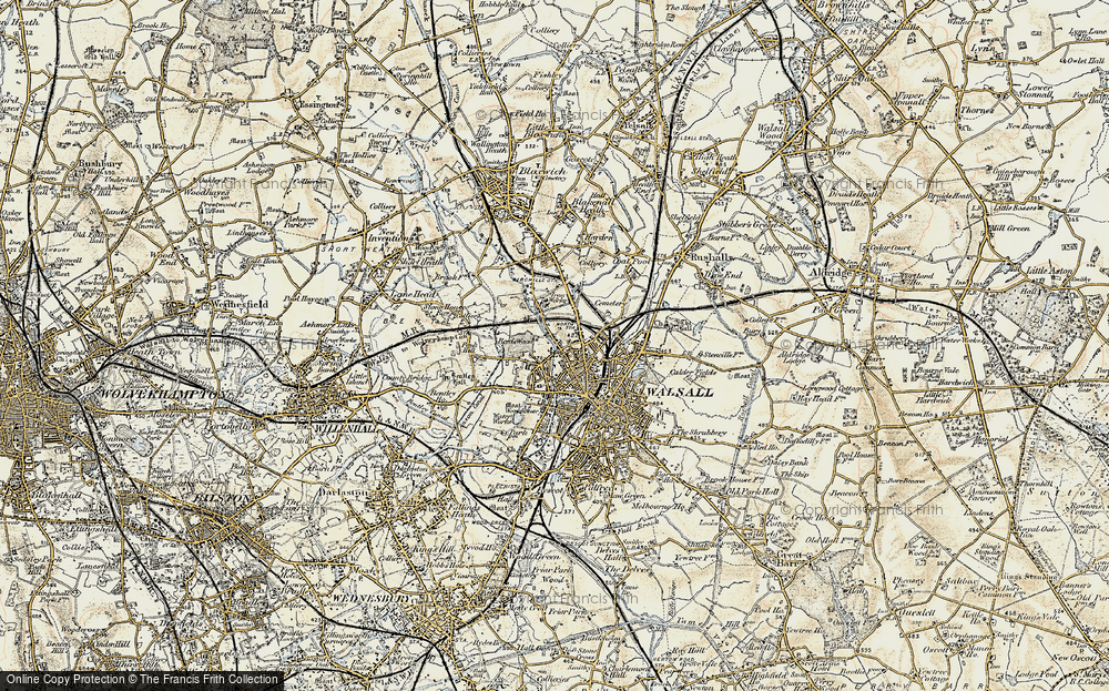 Old Map of Historic Map covering Walsall in 1902