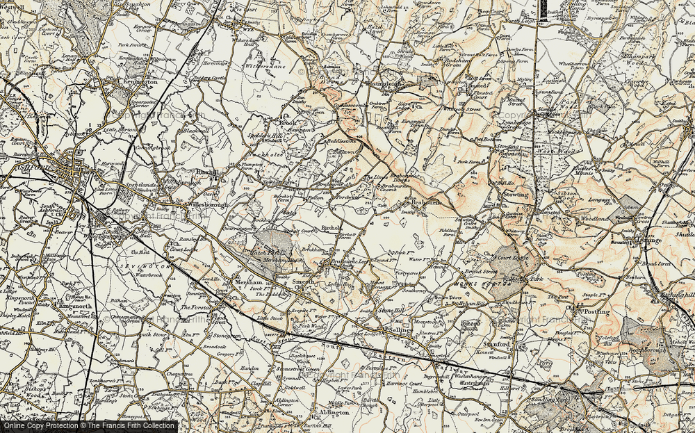 Old Map of Historic Map covering Bircholt Court in 1897-1898