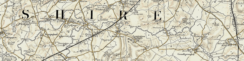 Old map of Birdingbury in 1901-1902
