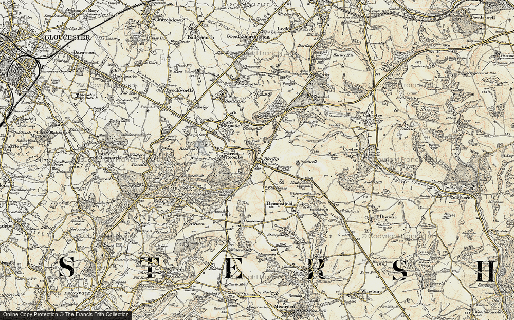 Old Map of Historic Map covering Birdlip Hill in 1898-1900