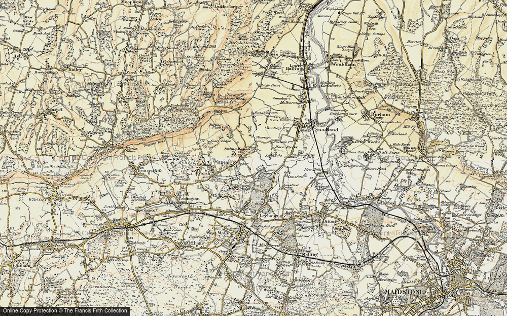 Old Map of Historic Map covering Birling Lodge in 1897-1898