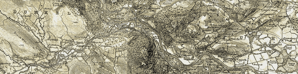 Old map of Birnam in 1907-1908