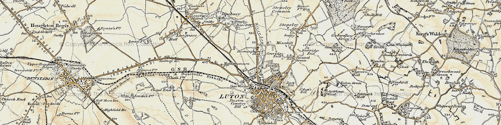 Old map of Biscot in 1898-1899