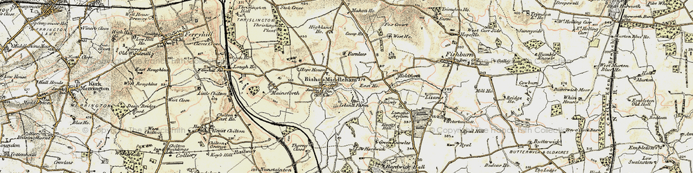 Old map of Bishop Middleham in 1903-1904