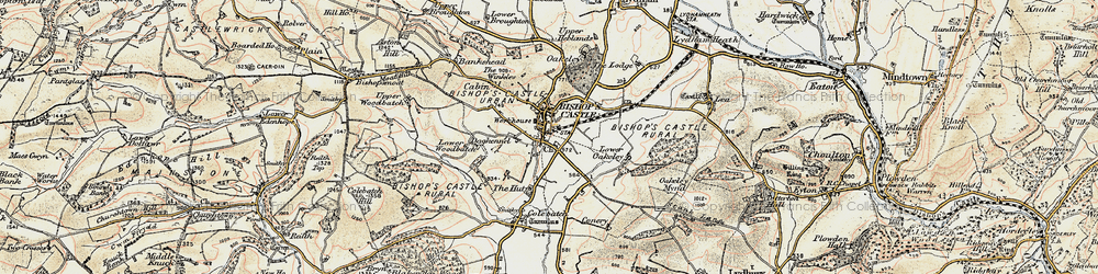 Old map of Bishop's Castle in 1902-1903