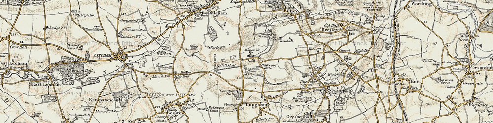 Old map of Launditch in 1901-1902
