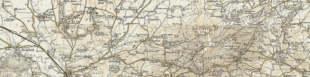 Old map of Bitterley in 1901-1902